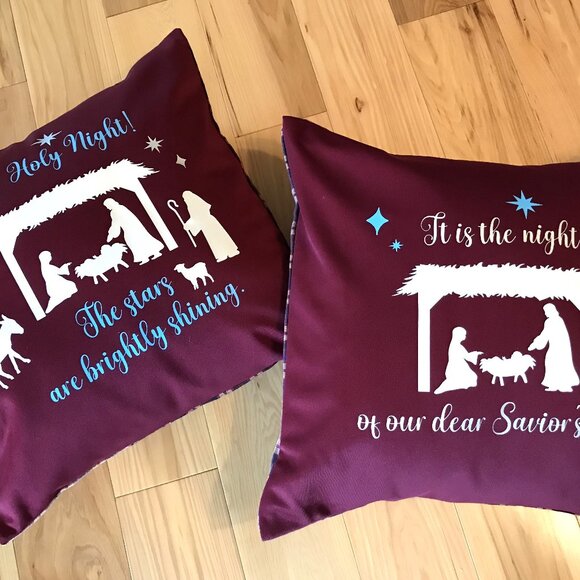 Christmas Nativity Pillow Cover: Handmade Holiday Décor, It is the Night, 18x18 - Picture 5 of 10